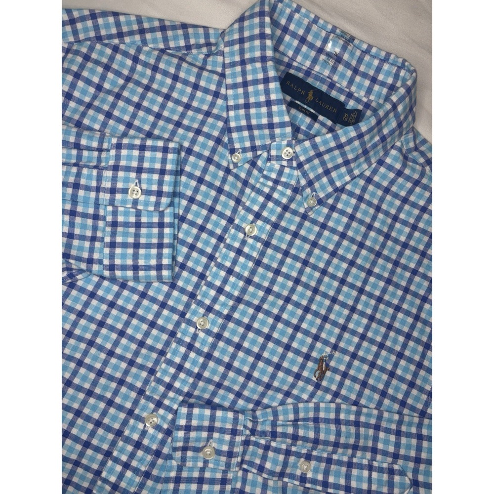 Polo Ralph Lauren Men's Button Down Slim Fit Blue Plaid Oxford XL Flesh Pony NWT